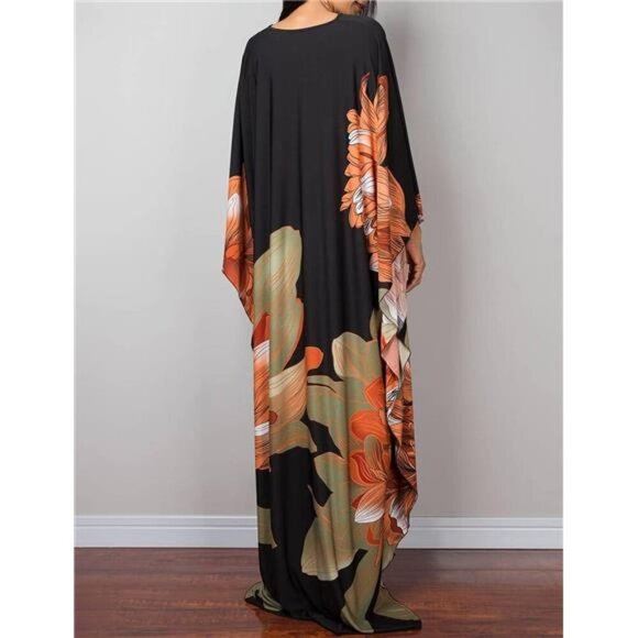Women Ethnic Print Kaftan Beach Dress Plus Size Swimsuit Cover Up - Picture 5 of 5
